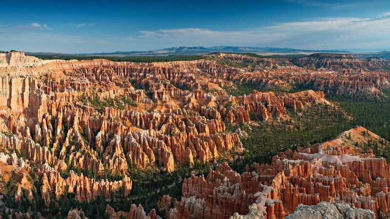 Bryce Canyon Hoodoos — Orange, Dramatic, Afternoon, Photograph, Trees, Mountains