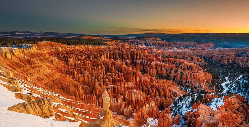 Bryce Canyon Hoodoos — Orange, Dramatic, Sunset, Photograph, Snow