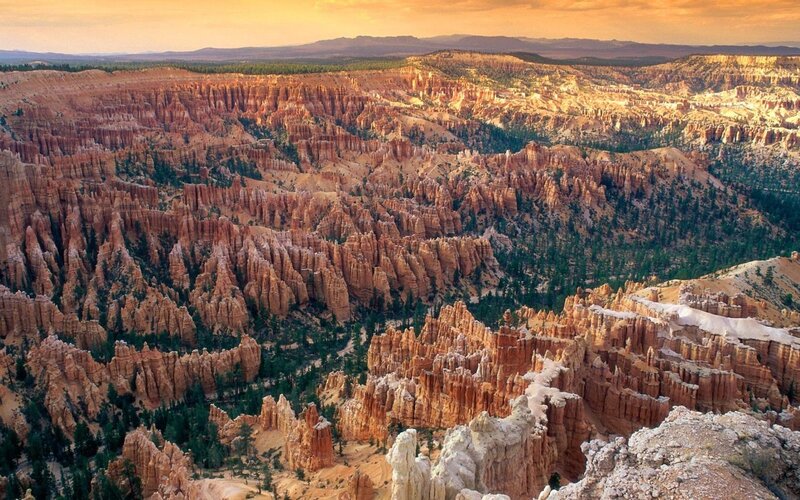 Bryce Canyon Hoodoos — Orange, Dramatic, Sunset, Photograph, Trees, Mountains