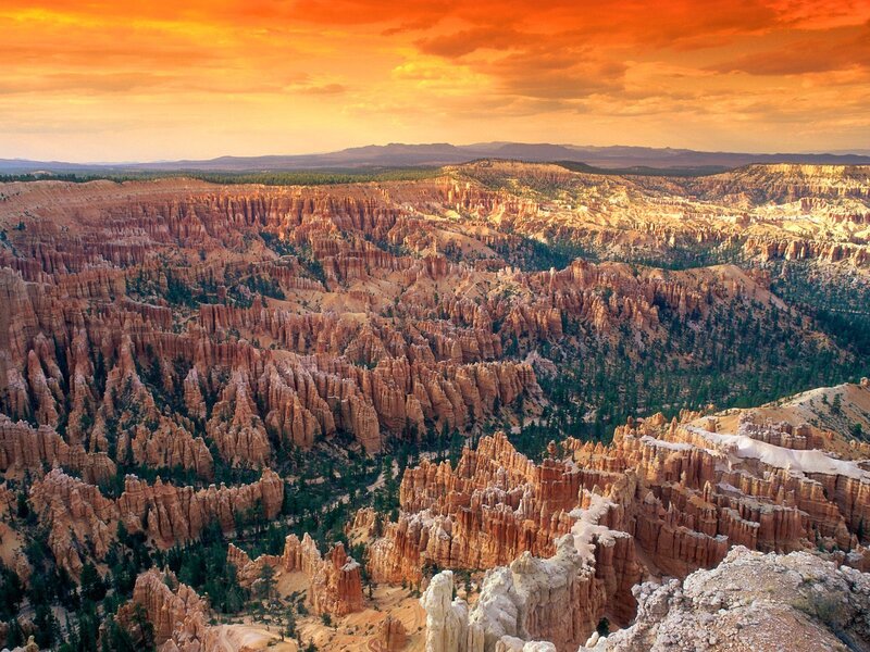 Bryce Canyon Hoodoos — Orange, Dramatic, Sunset, Photograph, Trees, Sky