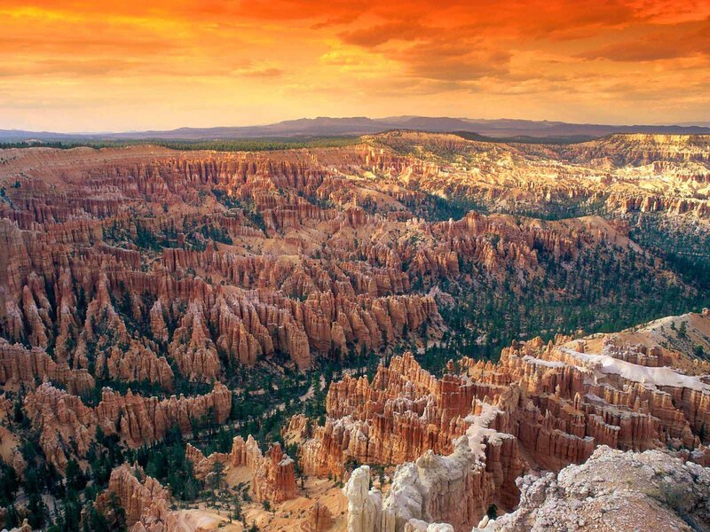 Bryce Canyon Hoodoos — Orange, Dramatic, Sunset, Photograph, Trees