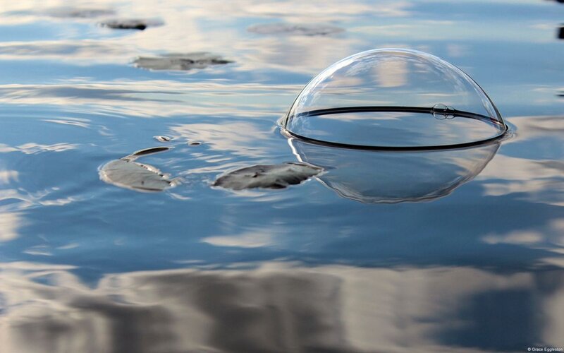 Bubble on Water Surface — Blue, Serene