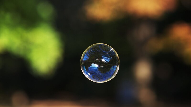 Bubble Reflecting Blue Light