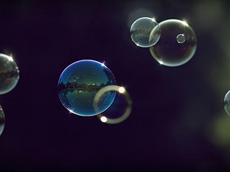 Bubbles Floating in Air — Blue, Serene, Night