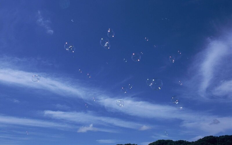 Bubbles Floating in Sky — Blue, Serene
