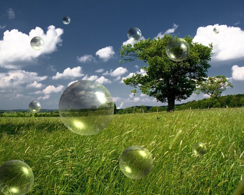 Bubbles in a green field