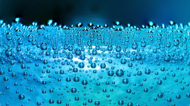 Bubbles in Blue Liquid — Calm, Photograph, Light