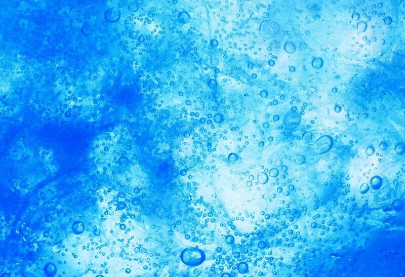Bubbles in Blue Liquid — Calm, Photograph