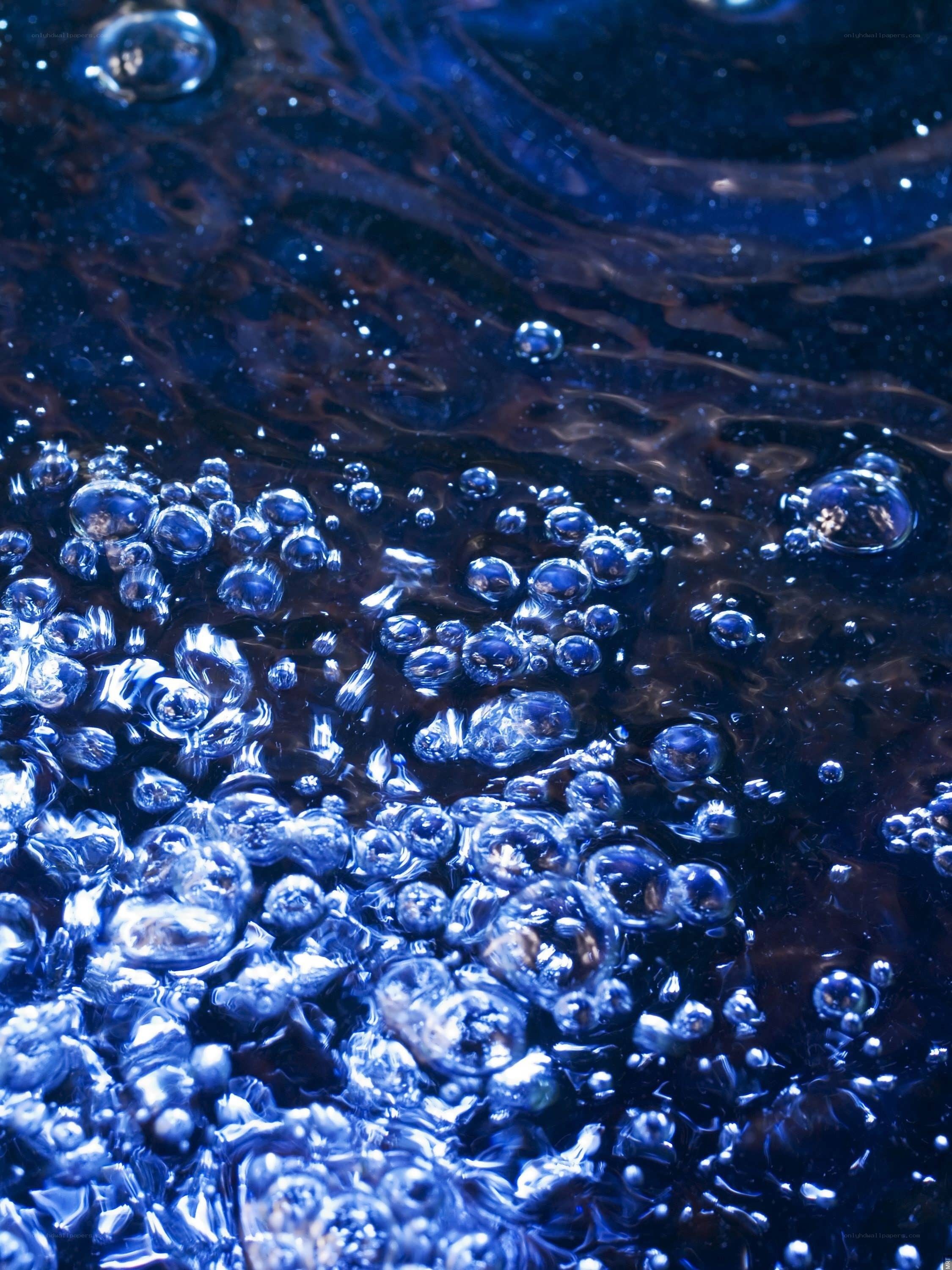 Bubbles in blue water