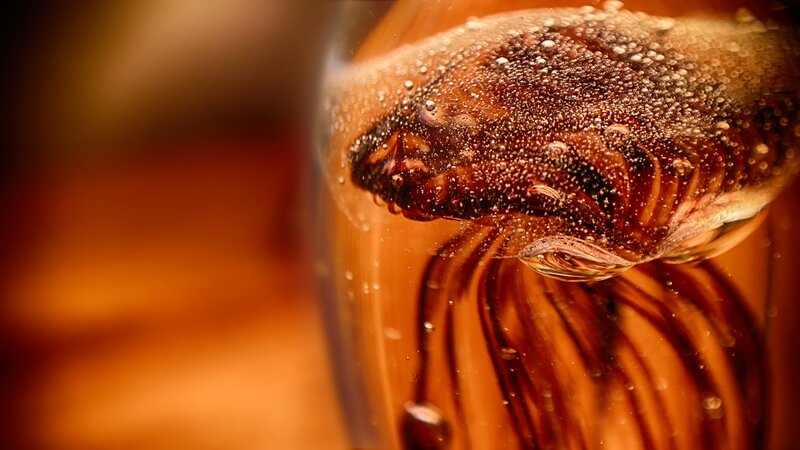 Bubbles in Dark Liquid — Brown, Dramatic
