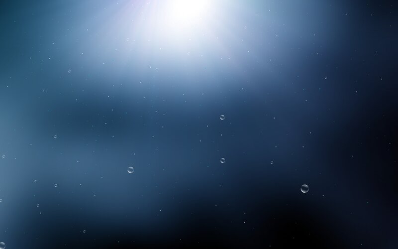 Bubbles in Water — Blue, Serene, Digital Art, Light Rays