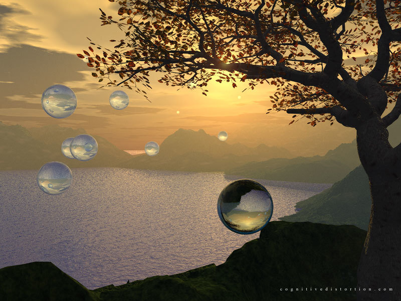 Bubbles over a lake at sunset