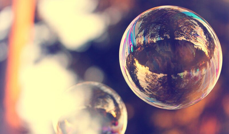 Bubbles reflecting a tree
