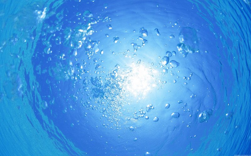 Bubbles Rising Underwater — Blue, Serene, Afternoon, Photograph, Sunlight, Water, White