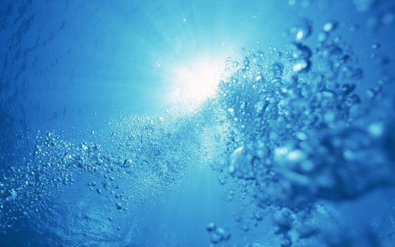 Bubbles Rising Underwater — Blue, Serene, Daytime, Photograph