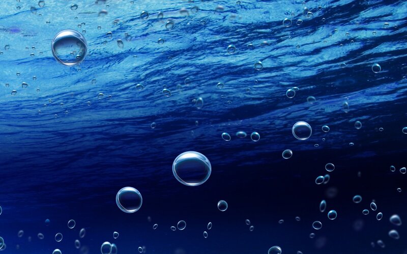 Bubbles Rising Underwater — Blue, Serene, Photograph, Water