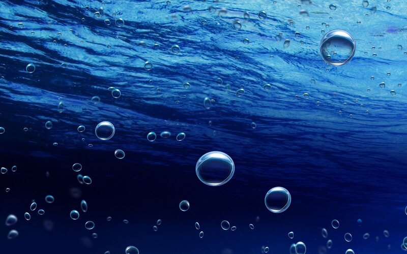 Bubbles Underwater — Blue, Serene, Photograph