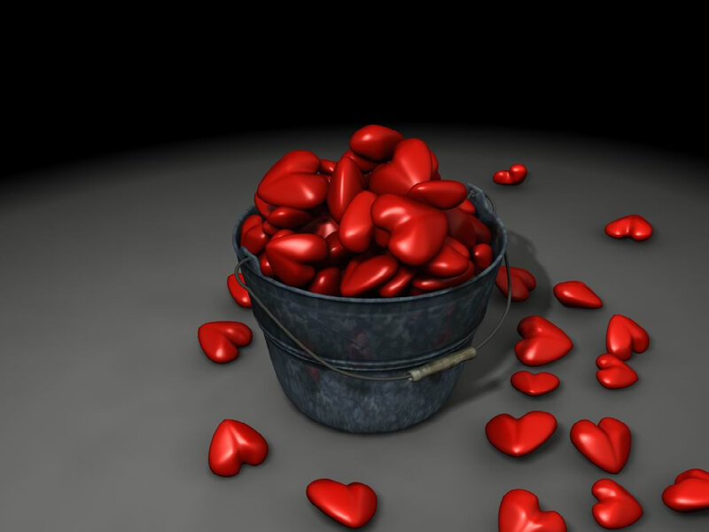 Bucket of red hearts