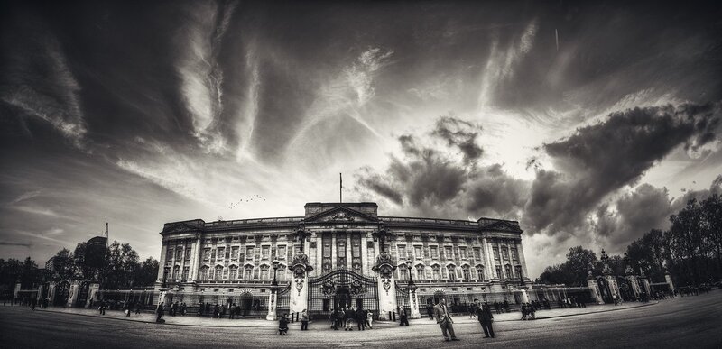 Buckingham Palace under dramatic sky