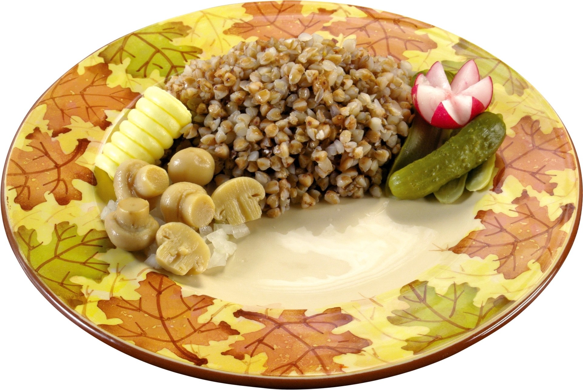 Buckwheat with mushrooms and pickles
