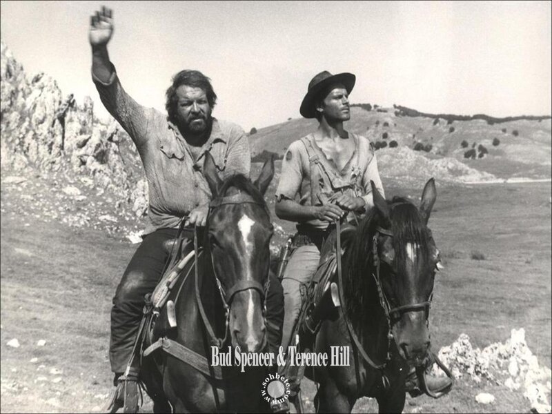 Bud Spencer and Terence Hill on horseback