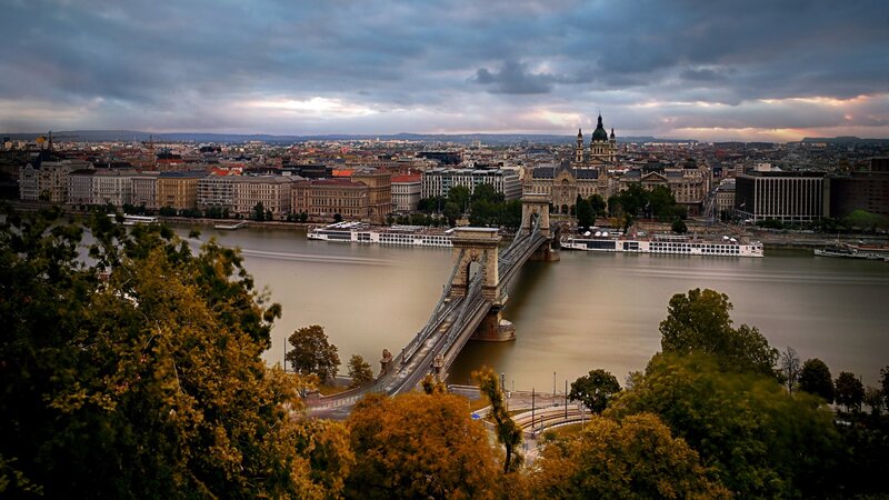 Buda Castle and Chain Bridge — Gray