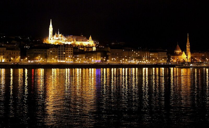 Buda Castle at Night — Black, Serene, Photograph