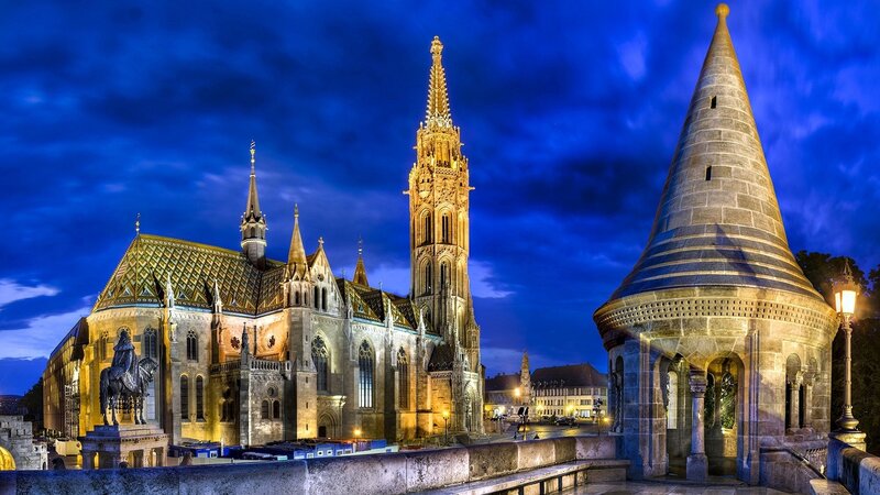 Buda Castle at Night — Blue, Dramatic, Photograph