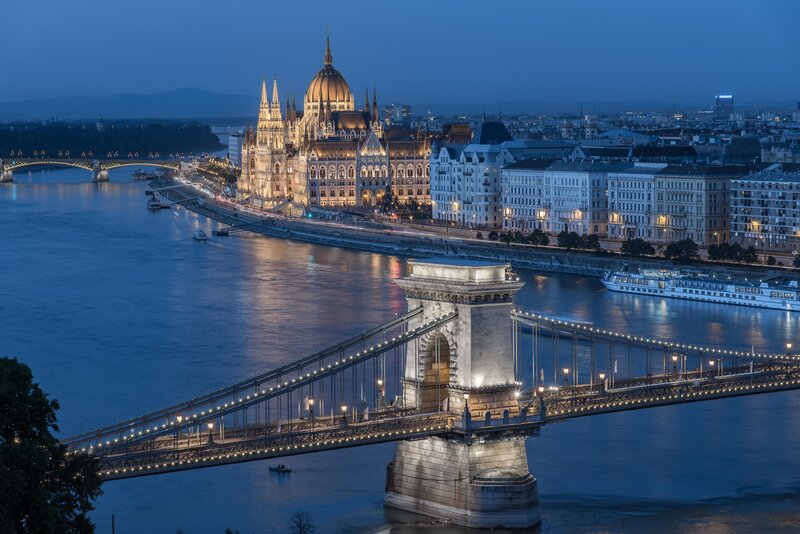 Buda Castle at Night — Blue, Serene, Photograph, Danube River