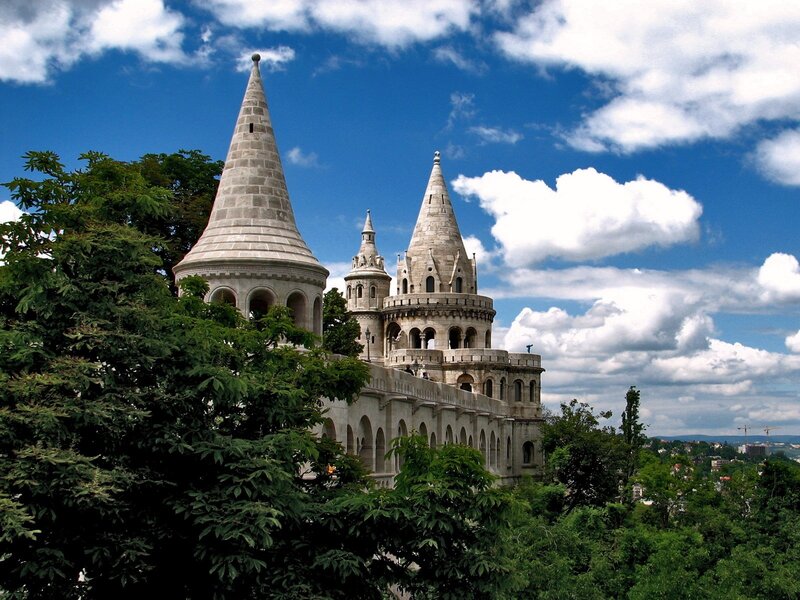 Buda Castle towers on a sunny day