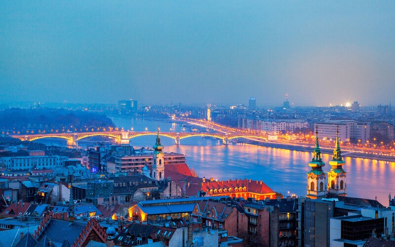 Buda Cityscape at Dusk — Blue, Serene, Night, Photograph