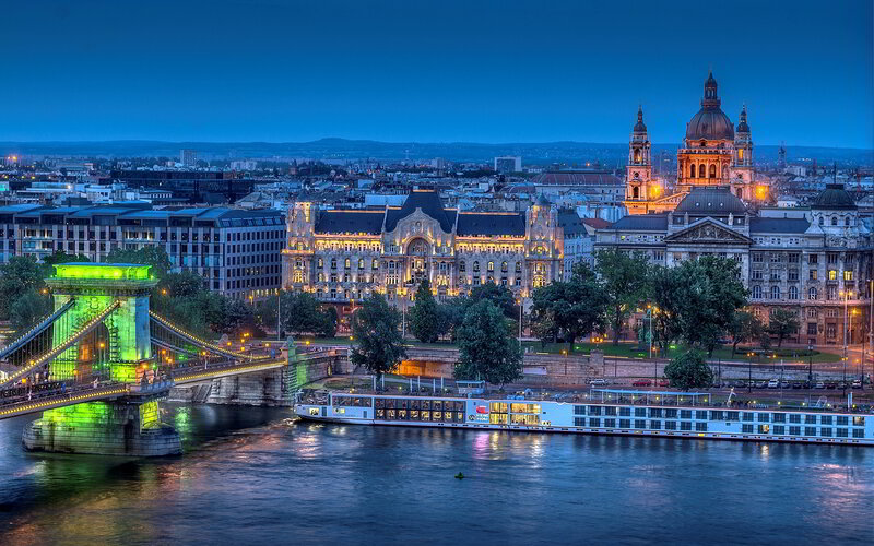 Buda Cityscape at Dusk — Blue, Serene, Night
