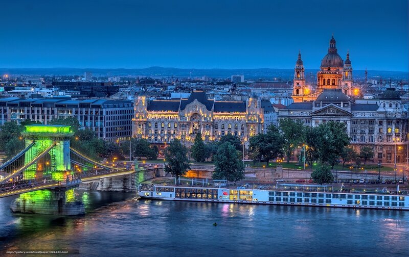 Budapest at dusk with river cruise