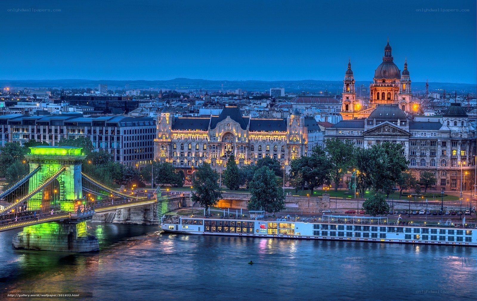 Budapest at dusk with river cruise