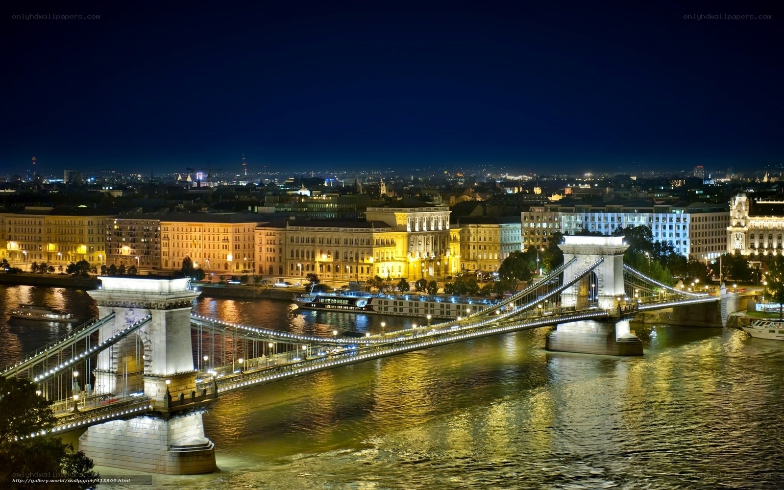 Budapest at night with Chain Bridge