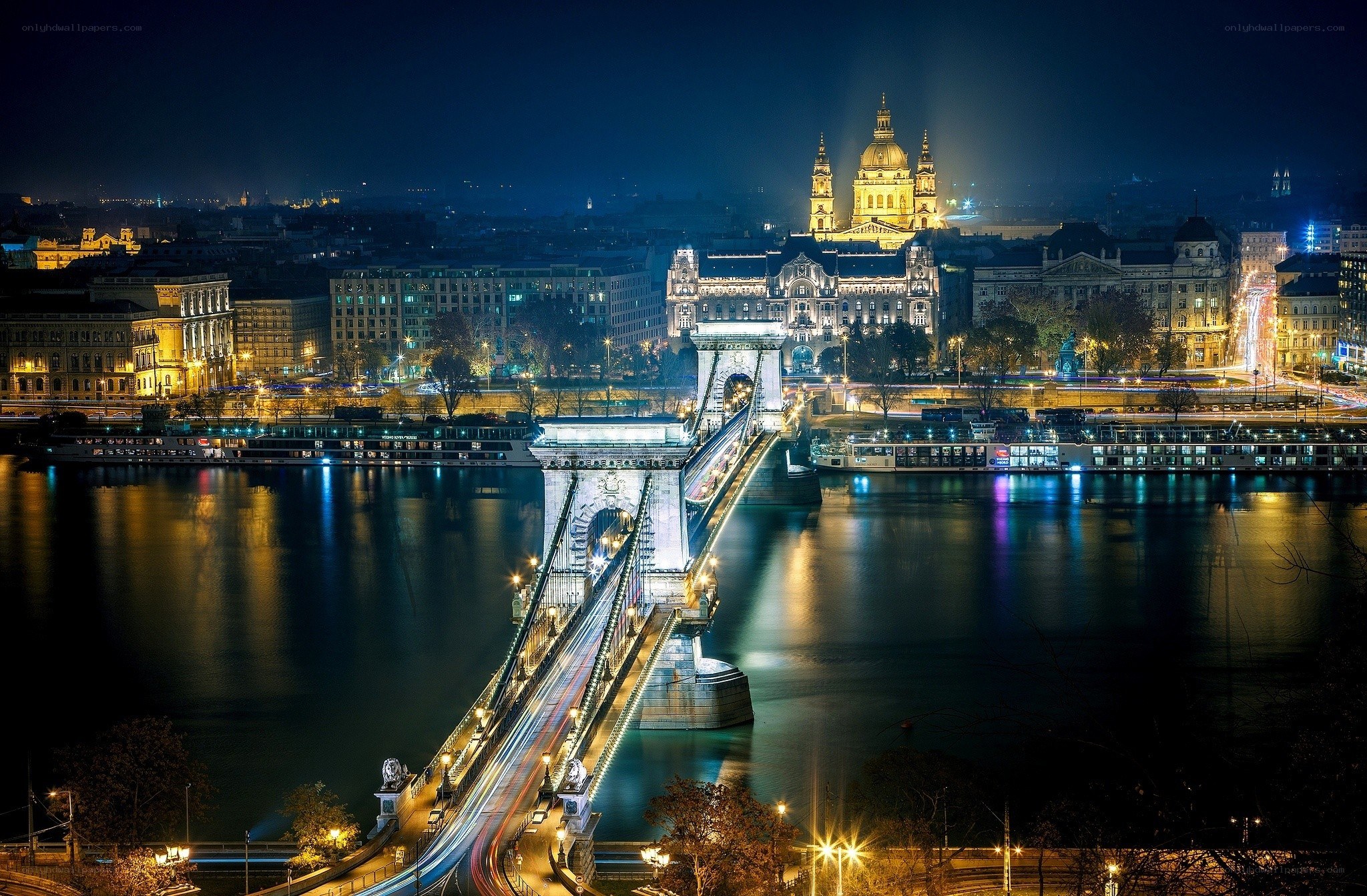 Budapest at night with Chain Bridge