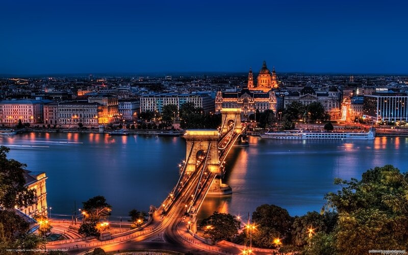 Budapest at night with Chain Bridge