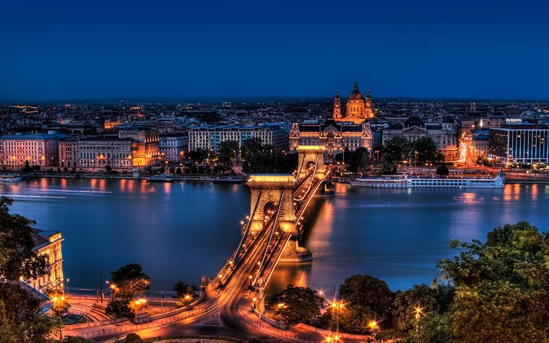 Budapest Cityscape at Night — Blue