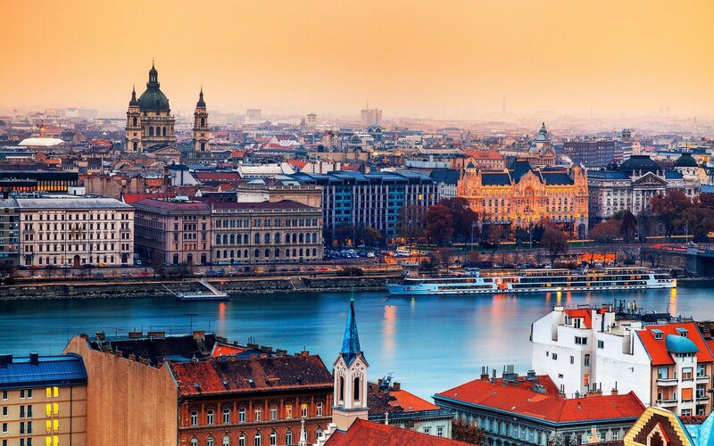Budapest cityscape at sunset