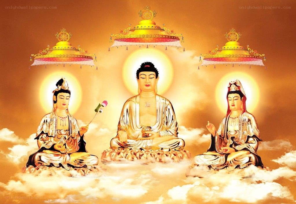 Buddha and Bodhisattvas on clouds
