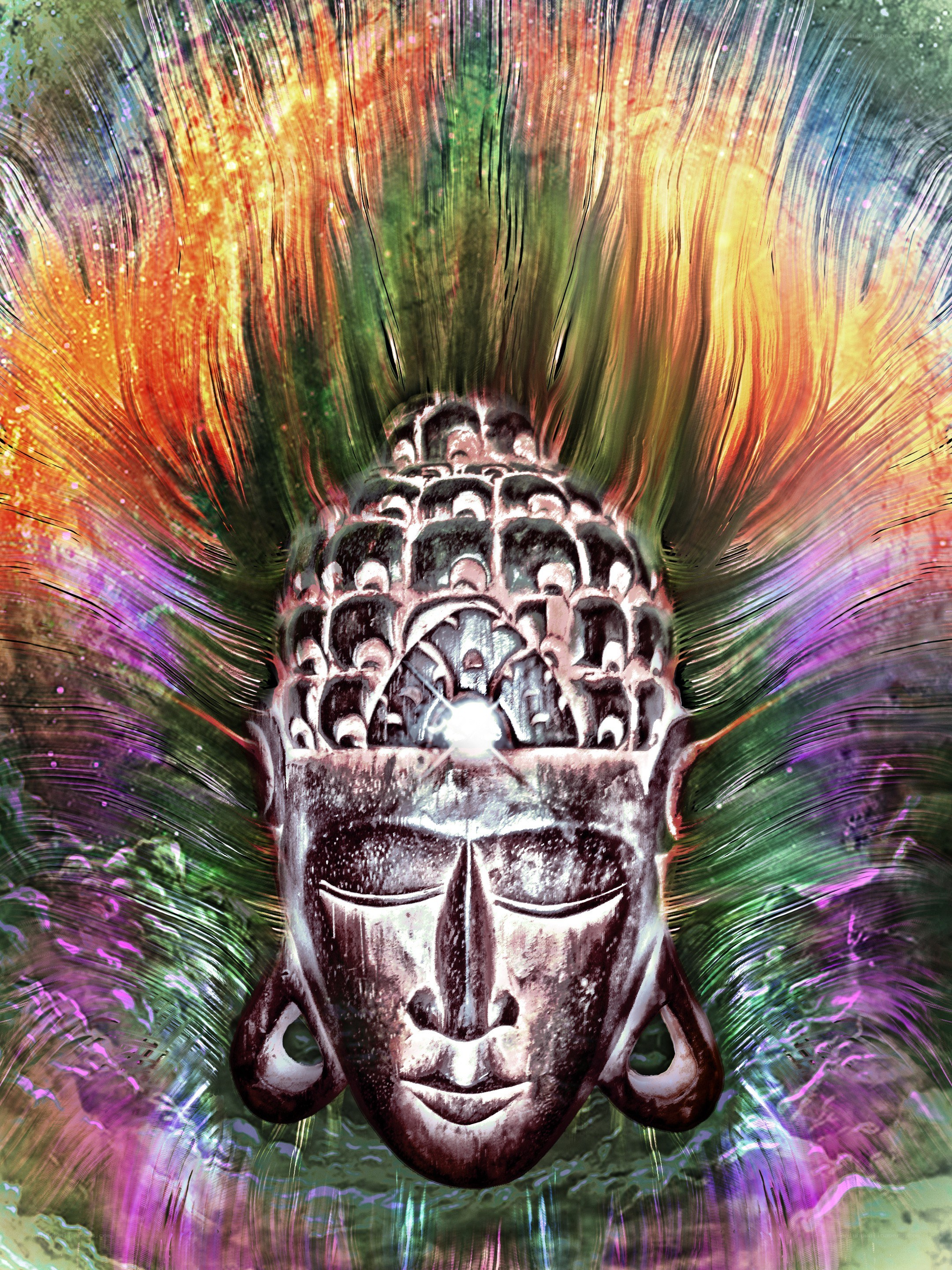 Buddha head with colorful aura