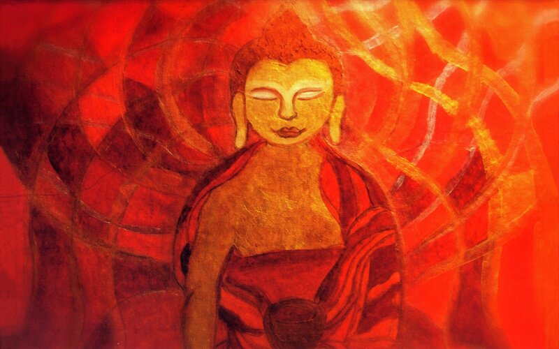 Buddha in red light