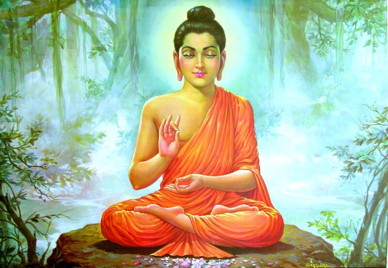 Buddha meditating in forest