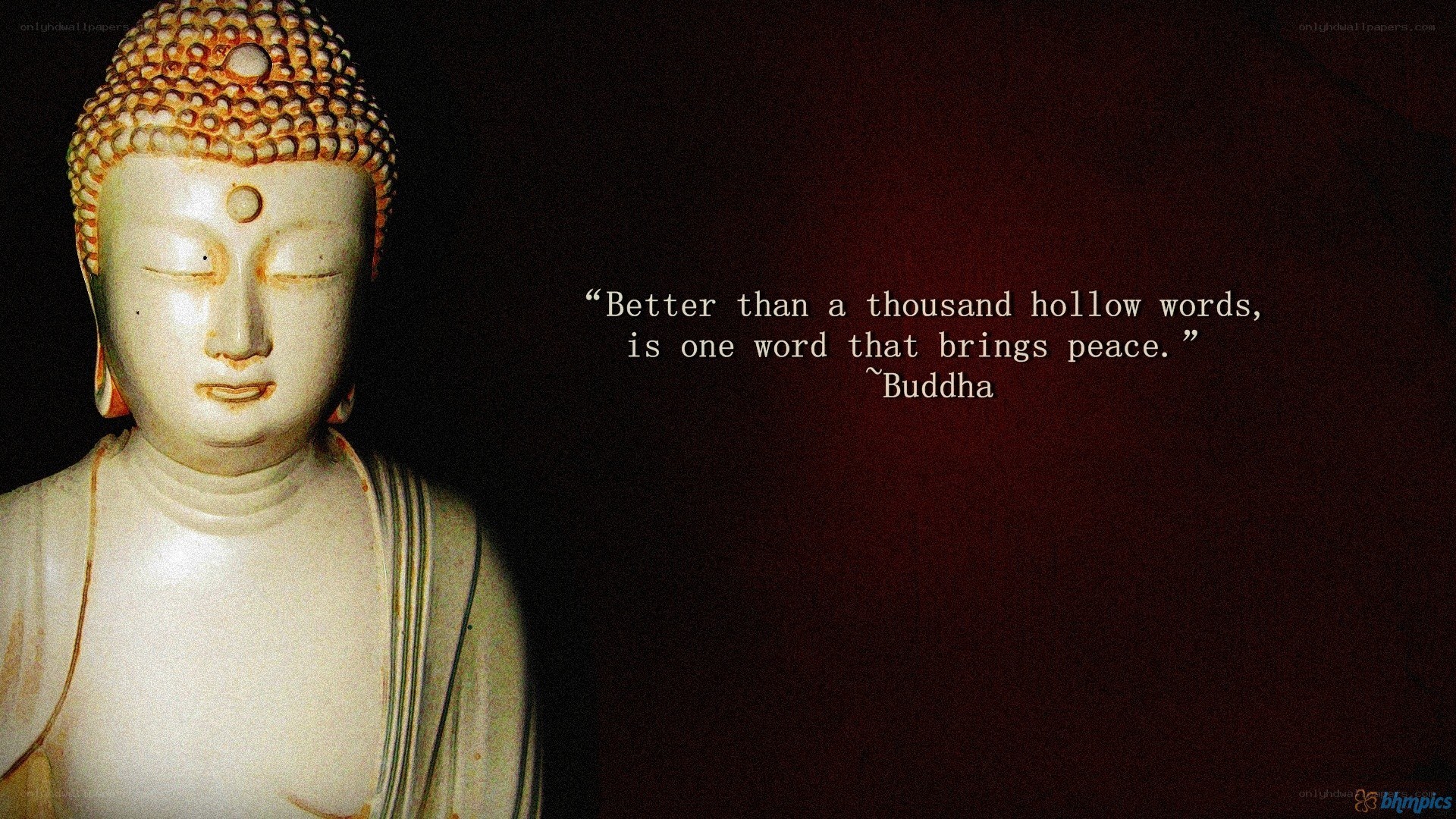 Buddha quote with statue