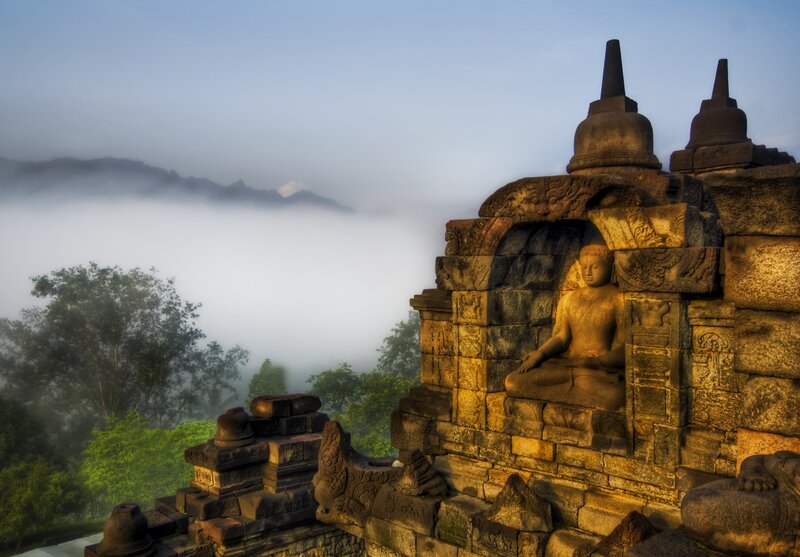 Buddha Statue at Borobudur — Brown, Serene