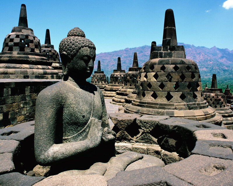 Buddha Statue at Borobudur — Gray