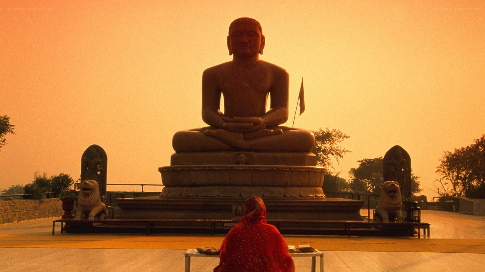 Buddha statue at sunset