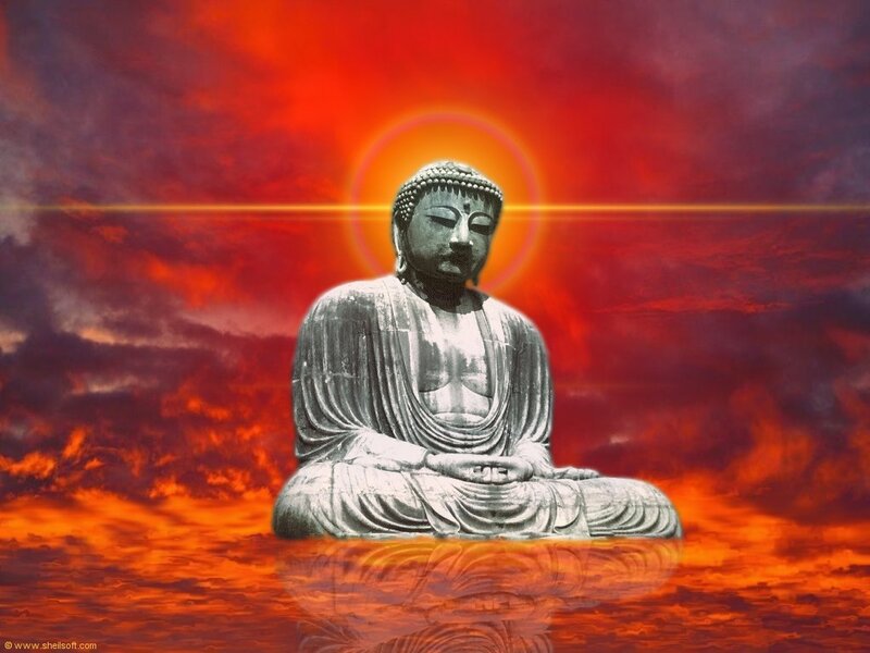 Buddha statue at sunset