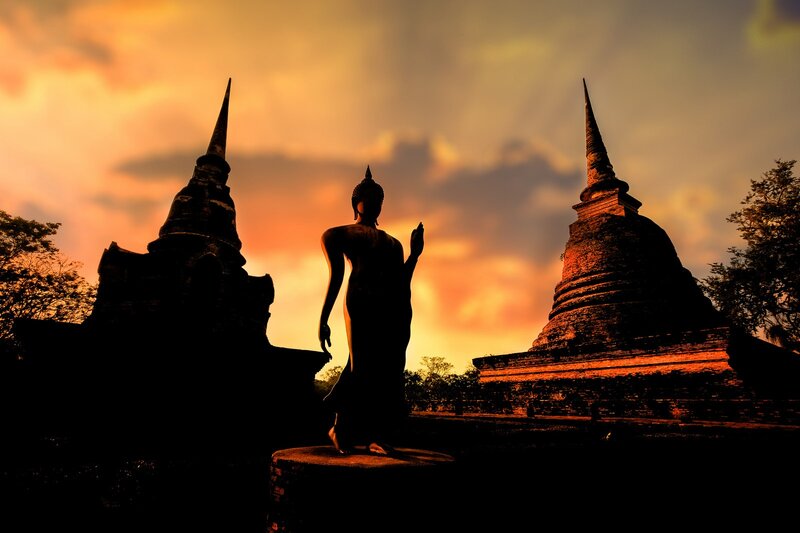 Buddha Statue at Sunset — Orange