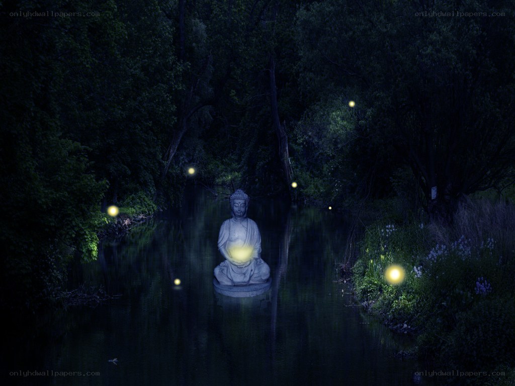 Buddha statue in a forest stream